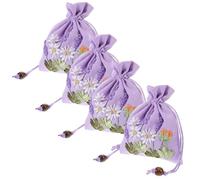 Veemoon 4pcs Embroidered Lavender Linen Sachet Bags Drawstring Pouches for Jewelry Storage Wrapping Handmade Cross Stitch Coin Pouch with Classical Chinese Style
