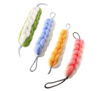 Veemoon 4pcs Exfoliating Back Scrubber Set Woven Shower Scrubber in Pink Green Blue Yellow Long Handled Bath Accessory for Deep Cleansing Exfoliation