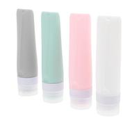 Veemoon 4Pcs Leak Silicone Travel Bottles Set Refillable Cosmetic Dispensers for Lotion Shampoo and Durable Portable Toiletry Containers Lake Blue Soft Pink Milky White and Grey Green