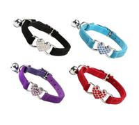 Veemoon 4pcs Love Heart Cat Collar Bell Purple Calming Pet Necklace Breakaway Safety Collar for Cats Random Color