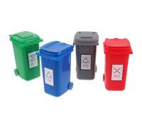 Veemoon 4PCS Mini Desktop Trash Can with Lid Compact Space-saving Miniature Waste Bins in Red Green Blue Gray for Office Home Desk Organization and Portable Workspace Cleanliness
