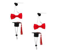 Veemoon 4pcs Mini Pet Graduation Hats with Cap Bow Ties for Dogs Cats Cute Red Tassel Bachelor Cap Formal Bow Tie for Holiday Costume Party Graduation Photo Prop