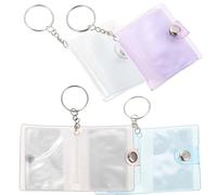 Veemoon 4pcs Mini Photo Album Keychain Set 2-Inch Portable Photo Card Holder Key Ring Flash Blue Flash Pink White for Wedding Valentine Memory Storage