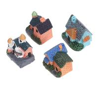 Veemoon 4pcs Miniature Resin Tiny House Kit for Dollhouse, European Country Style Micro Village Decoration Flower Pot for Bedroom, Office and Fairy Garden Display