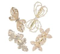 Veemoon 4pcs Pearl Flower Butterfly Hair Clips Shiny Metal Barrettes for Girls for Daily Wear and Special Occasions
