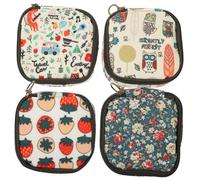Veemoon 4pcs Portable Menstrual Pad Bags Multi Purpose Cosmetic Storage Pouch for Outdoor Use Includes Cute Strawberry White Owl Floral and Forest Designs Small Period Coin Storage Bag