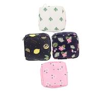 Veemoon 4Pcs Portable Sanitary Napkin Storage Bags with Zipper Multipurpose Coin and Lipstick Holders for Women Large Capacity Period Pouch in Navy Flamingo Pink Hibiscus White Cactus