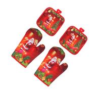Veemoon 4pcs Red Xmas Oven Mitts and Table Placemats Anti-scald Heatproof Gloves with Non-slip Grip for Cooking Baking Microwave Use Safe Material Holiday Kitchen Decor