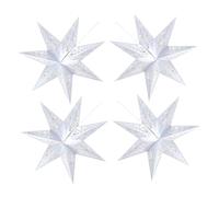 Veemoon 4pcs Seven-Pointed Paper Star Hanging Lanterns Silver Paper Origami Lamp Shades for Party Wedding Holiday Window Decorations