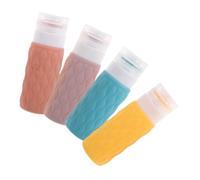Veemoon 4pcs Silicone Refillable Squeeze Bottles for Travel Toiletries with Storage Bag Lotion Shampoo Conditioner Dispenser in Navy Blue Pink Purple Yellow