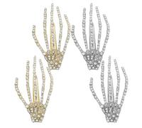 Veemoon 4pcs Skeleton Hand Shape Alloy Duckbill Hair Barrettes Halloween Scary Style Decorative Tough Hair Trinket for Women Entertainment Park