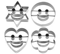 Veemoon 4pcs Stainless Steel Cookie Cutters Set Cute Happy Face Shapes, Baking Tool for Cookie Making and Fondant Decorating, Sturdy Biscuit Molds for Home Kitchen Use