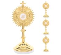Veemoon 4pcs Standing Crucifix Catholic, Religion Cross with Base Table Mini Cross Decor Metal Communion Cake Topper Blessed Sacrament Catholic Monstrance Christ Crucifix, 2.5inch Gold
