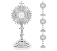 Veemoon 4pcs Standing Crucifix Catholic, Religion Cross with Base Table Mini Cross Decor Metal Communion Cake Topper Blessed Sacrament Catholic Monstrance Christ Crucifix, 2.5inch Silver