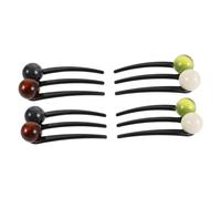 Veemoon 4pcs U Shaped Hair Pins Womens Chinese Hair Forks with Three Prong Design for Secure Bun Hold Vintage Green White Black Beads Gentle Styling Tool for Updos and Daily Hairstyles