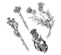 Veemoon 4pcs Vintage Alloy Scottish Thistle Brooches for Women with Floral Design, Silver Classic Lapel Pins Featuring Enduring Elegance and Versatile Usage, for Holiday Parties
