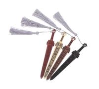 Veemoon 4pcs Wooden Sword Bookmarks with Tassels Vintage Chinese Style Page Markers Protective Charm Pendants for Reading and DIY Craft Lovers