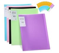 Veemoon 5 Pcs Document Folders with Plastic Sleeves File Organizer Folders with Tabs and Stickers for School Office Presentation Project File Storage and Document Management