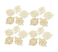 Veemoon 50pcs Baroque Style Filigree Hollow Double Hole Jewelry Connector Charms for DIY Making Golden Alloy Flat Chinese Knot and Heart Linking Pendant Links Assorted Floral Designs for