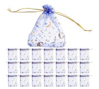 Veemoon 50pcs Blue Organza Drawstring Bags 9x12cm Moon Star Pattern Jewelry Storage Pouches Small Portable Mesh Bags for Bracelets Packaging