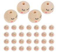 Veemoon 50pcs Multi-purpose Natural Wood Beads with Smile Face Pattern, Large Hole Wooden Beads for Bracelets Making and Dream Catcher Crafting