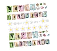 Veemoon 5pack Daisy Flower Nail Charms with Rhinestones and Artificial Pearls Floral Nail Crystals for DIY Manicure Decorations Vibrant Mixed Colors Including Blue Pink Yellow Green and