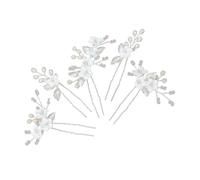 Veemoon 5pcs Bridal Hair Pins Soft Clay Flower Metal Leaf U Shaped Hair Forks for Women Bridesmaids