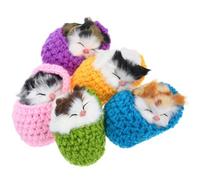 Veemoon 5pcs Cat Shaped Plush Slipper, Soft Simulation Animal Figurines in Yellow Pink Green Purple Lake Blue, 9-10cm DIY Lovely Cat Plaything for Classroom Decor