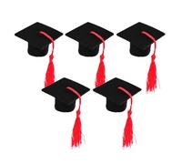 Veemoon 5pcs Mini Doctoral Bottle Cover Tassel Wine Bottle Cover Graduation Hat Shape Non-woven Fabric Red Easy to Carry Festive Decoration for Graduation Party