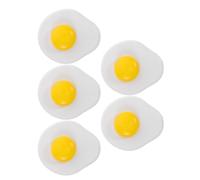 Veemoon 5pcs Realistic Fake Fried Egg Set Wooden Simulation Play Food Models for ’ Kitchen Pretend Play Lifelike Artificial Fried Egg Props for Early Childhood Role