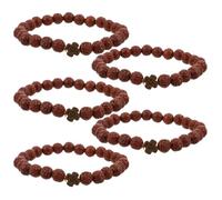 Veemoon 5pcs Rose Bead Cross Bracelet with Cross Charm, Lightweight Beaded Rosary Bracelet in Coffee Colour, Sturdy Plastic and Wood Material for Devotional Occasions and Prayer