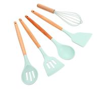 Veemoon 5pcs Silicone Kitchen Cooking Tools Set with Wooden Handles Heat Resistant Non-Stick Utensils for Home and Hotel Use