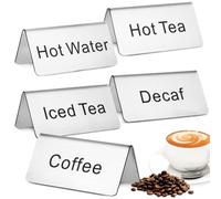 Veemoon 5pcs Stainless Steel Tea Beverage Display Sign, Metal Table Drink Tent Sign Food Buffet Label Easy to Read Beverage Labels for Food Service Wedding Buffet Banquet Party, 2.9'' X 1.5''