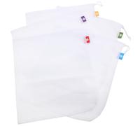 Veemoon 5Pcs White Reusable Mesh Produce Bags with Drawstring, Breathable Washable Vegetable and Fruit Storage Pouches for Grocery and Market Use