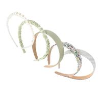 Veemoon 5pcs Wide Pearl Headbands for Women, Sponge Beach Hairbands Set with Pleated Design, Soft Green Floral Pattern Suitable for Outdoor, Face Washing and Daily Wear