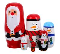 Veemoon 6-layer Christmas Nesting Dolls Set Wooden Russian Santa Snowman Nesting Doll 7x7x14.5cm Decorative Wooden for Party and Home Decor