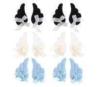 Veemoon 6 Pairs Angel Wing Hair Clips for Women and Teens - Black White Blue Flat Snap Clips, Party and Bridal Hair Accessories for Dance, Cosplay, Festival, and Wedding Styling