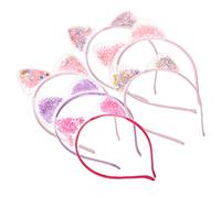 Veemoon 6 pcs Quicksand Sequin Cat Ear Headbands for Transparent PVC Cute Animal Ear Hairbands with Floral and Star Designs for Parties Cosplay and Daily Wear