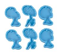 Veemoon 6 Pcs Silicone Keyring Molds for DIY Jewelry Making Multi Purpose Pendant Molds for Creative Crafts Star Moon African Woman and Bride Designs