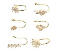 Veemoon 6Pcs Adjustable Clip Nose Rings for Men Women Non Pierced Cuff Jewelry with Dazzling Zirconia Unique Leaf Star Moon Designs Versatile Fake Nose Jewelry Collection
