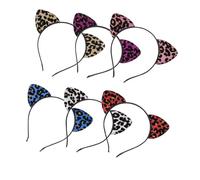 Veemoon 6Pcs Cat Ears Hair Bands Lightweight Comfortable Faux Flocked Party Hair Accessories for Cosplay Performance with Leopard and Tiger Patterns Red Purple Silver Pink