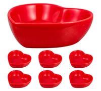 Veemoon 6pcs Ceramic Seasoning Container Heart Shaped Food Plates Microwave Safe Heat Resistant Lovely Red Dipping Dish Set for Serving Candies