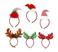 Veemoon 6Pcs Christmas Headwear Antler Hairband Set Velvet Antlers Satin Bows Gold and Red Designs Party Fancy Dress for Adults Children