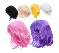 Veemoon 6pcs Colored Synthetic Bob Wigs Set for Women Short Colorful Cosplay Party Hairpieces in Pink Purple Gold Black White Yellow Easy Care Costume Wigs for Bachelorette Holiday Night
