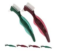 Veemoon 6pcs Denture Cleaning Brush with Dual Head Hard Bristles for Seniors Ergonomic Non Slip Handle False Teeth Toothbrush Portable Compact Travel Gum Massaging Tool