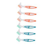 Veemoon 6pcs Denture Cleaning Brushes Dual Head Precision Toothbrush for False Teeth Care with Large Slip Handle Portable Oral Hygiene for Elderly and Mobility Users