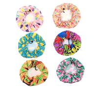 Veemoon 6pcs Double Layer Waterproof Adjustable Kids Shower Caps with Cute Patterns for Boys and Girls Bathing Hair Bonnet Night Sleeping Protection