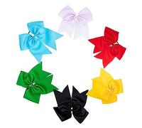 Veemoon 6pcs Elastic Bow Hair Ties Large Cheer Bows Hair Ropes for Women Girls Accessories for Parties Casual Wear Chic Charming Design in Red Yellow Green Blue Purple Black