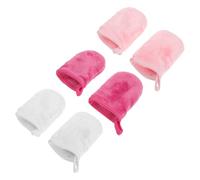 Veemoon 6Pcs Microfiber Facial Cleansing Gloves for Makeup Removal Soft Gentle Cleaning Pads for Women Washable Reusable Travel Beauty Tool Includes White Rose Red Pink Gloves