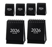 Veemoon 6pcs Mini Spiral Desk Calendar Black Compact English Yearly Planner for Office Home Academic Use Daily Flip Monthly View Professional Modern Design